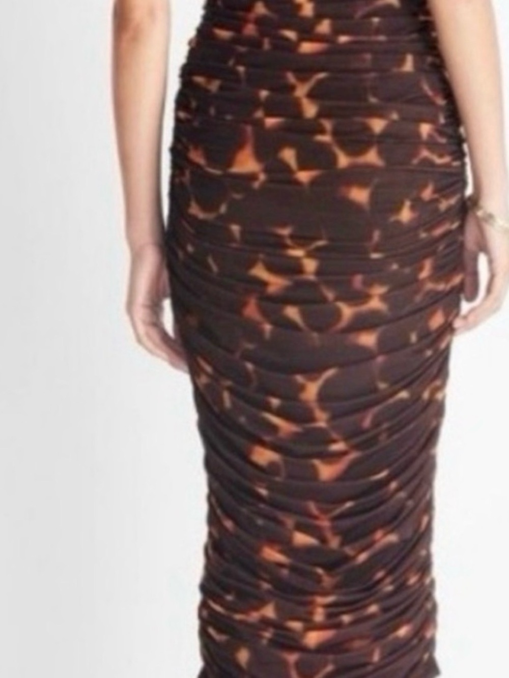 Ruched Midi Slip Dress in Black and Brown Print - Picture 2 of 5